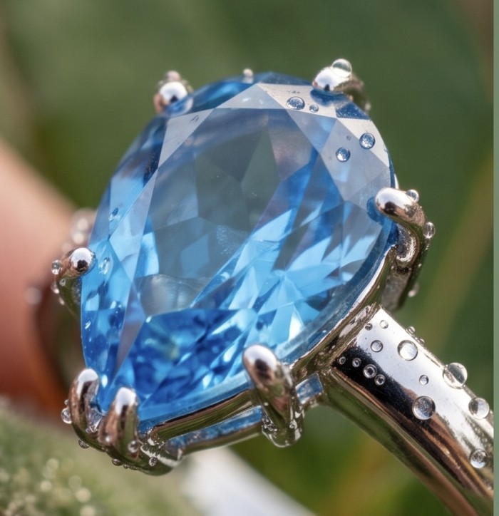 Angelina 8.9 carat authentic Aquamarine .925 Sterling Silver Handcrafted Ring size 7 - Close-up of Angelina 8.9 carat aquamarine ring in sterling silver.