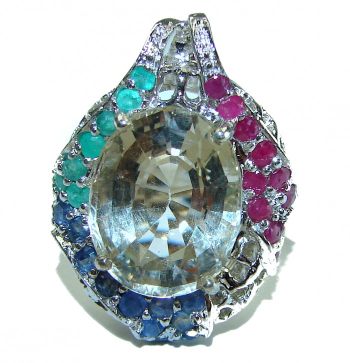 12.8 carat Genuine Lemon Quartz .925 Sterling Silver handcrafted ring size 7 1/2 - photo 2