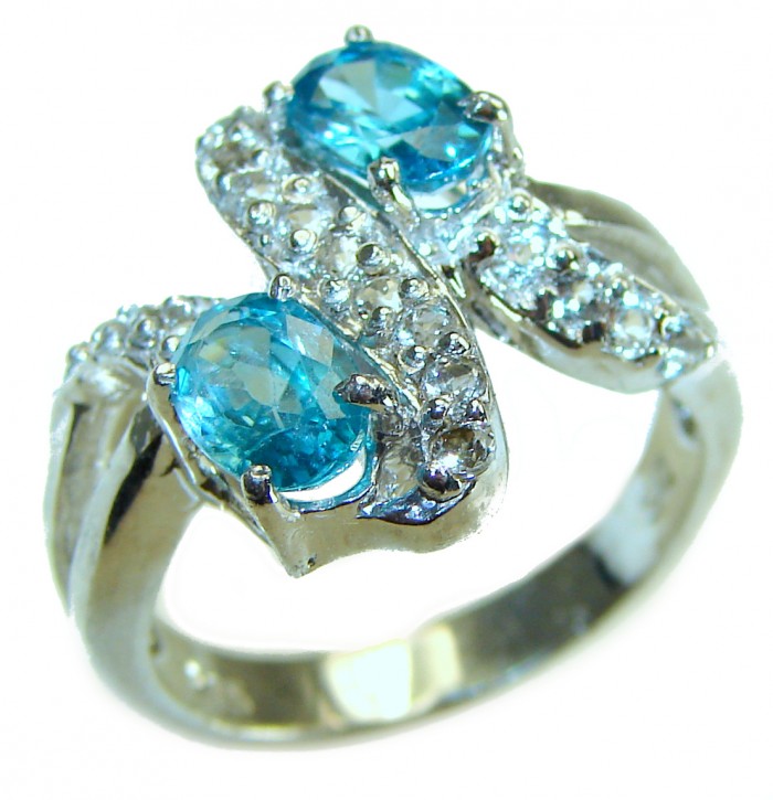 6.5 carat Swiss Blue Topaz .925 Sterling Silver handmade Ring size 7 3/4 - photo 3