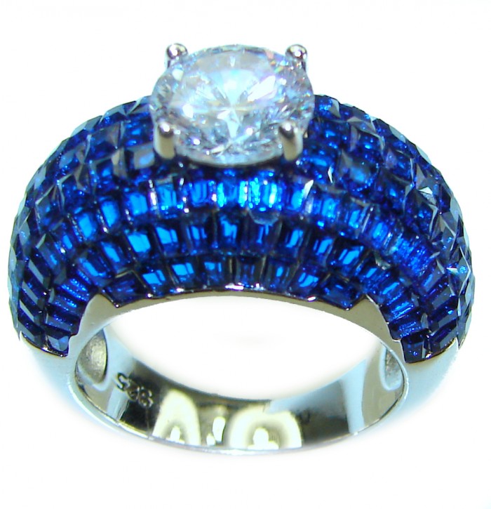Luxurious 4.2 carat White Sapphire .925 Sterling Silver handcrafted Ring size 7 - photo 3