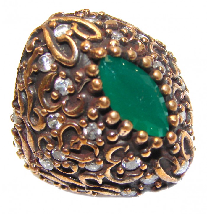 Victorian Style created Emerald & White Topaz Sterling Silver Ring s. 5 3/4 - photo 1
