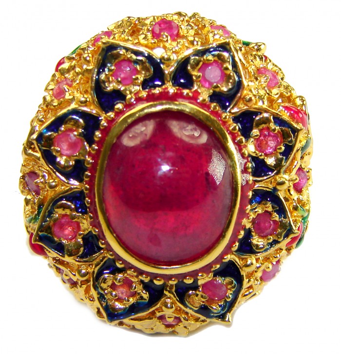Real Beauty of Nature - natural 10.5 carat Ruby enamel 14K Gold over .925 Sterling Silver handmade Statement Ring size 6 - photo 4