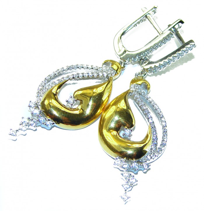 Elegance 4.2 carat White Topaz 14K Gold over .925 Sterling Silver handcrafted Earrings - Close-up of Elegance earrings, White Topaz and 14K Gold over Sterling.