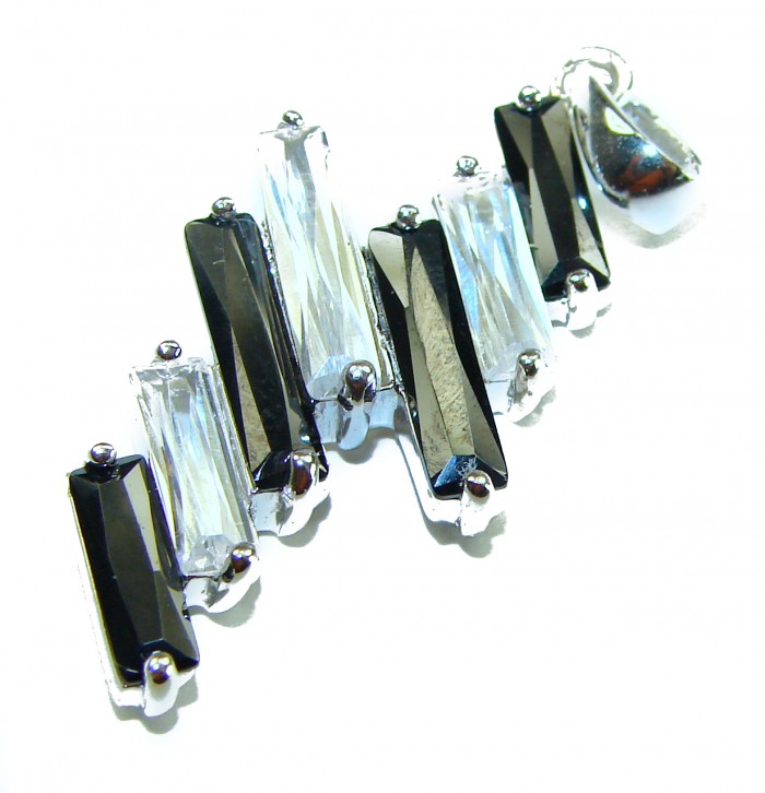 Precious White Black Topaz .925 Sterling Silver Necklace - Close-up of white and black topaz stones on sterling silver necklace