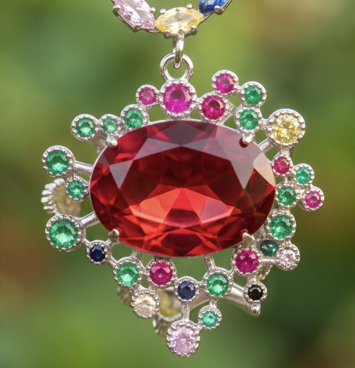 DEVOTION - 27.5 carat Pink Topaz RHODIUM over .925 Silver handcrafted Statement necklace - photo 3