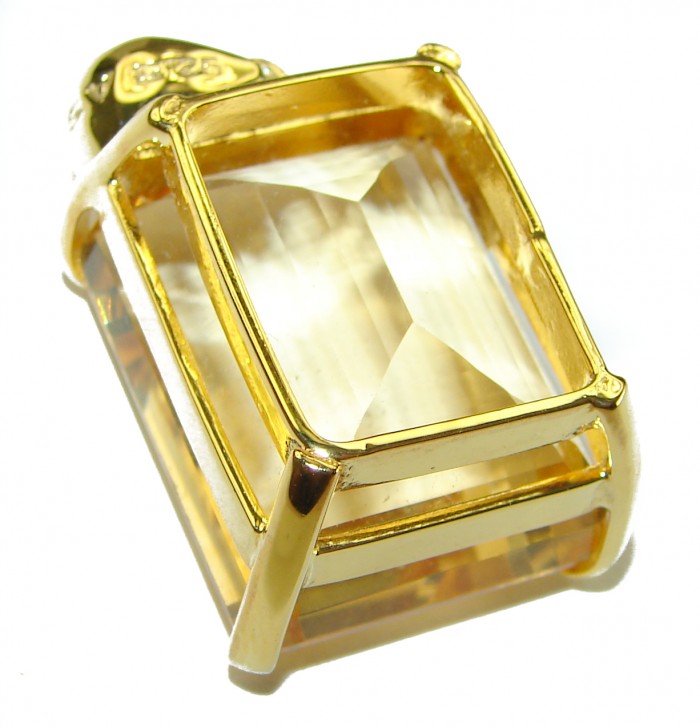 Vintage Design Genuine 44.5 carat Lemon Quartz 18K Gold over .925 Sterling Silver handmade Pendant - photo 3