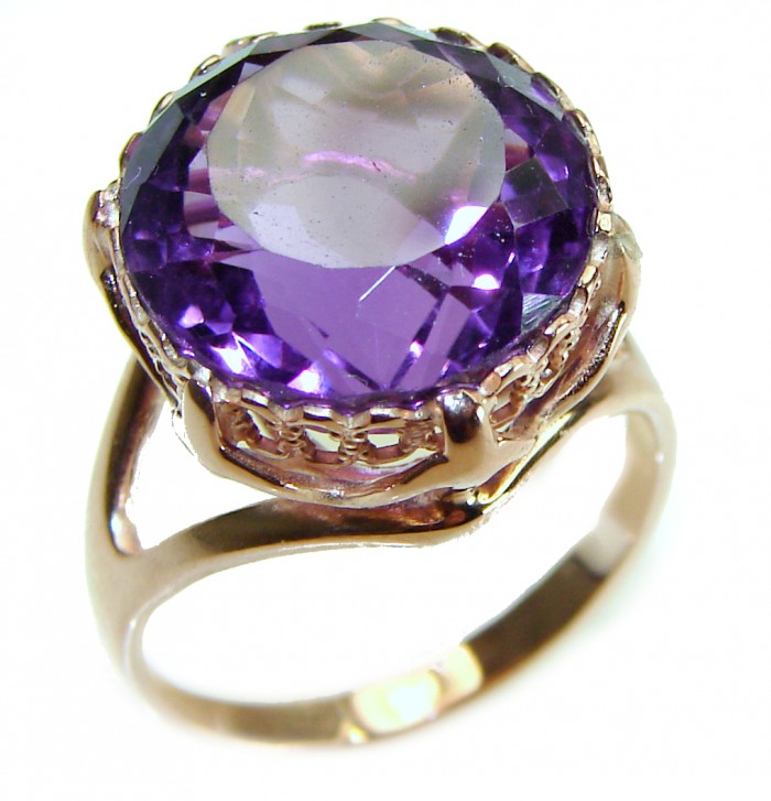 Purple Full Moon Amethyst 14K Rose Gold over .925 Sterling Silver Handcrafted Ring size 8 - photo 3
