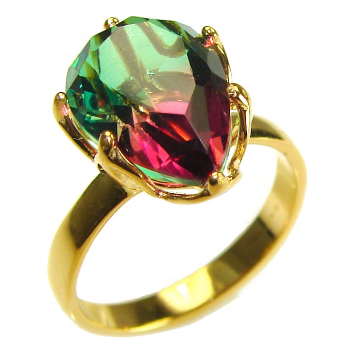 7.9 carat pear cut Brazilian Tourmaline 14K Gold over .925 Sterling Silver Perfectly handcrafted Ring s. 7 1/4 - photo 3