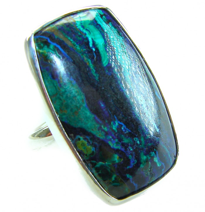 Great quality Parrot's Wings Chrysocolla .925 Sterling Silver handcrafted Ring size 7 adjustable - Close-up of Parrot's Wings Chrysocolla ring in .925 Sterling Silver.