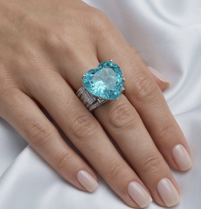 Titanic Memories - Heart 18.8 carat Green Topaz handcrafted Solid Statement Ring size 8 1/4 - photo 1