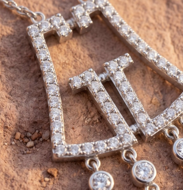 Precious Genuine White Topaz rhodium over .925 Sterling Silver handmade necklace - Close-up of white topaz pendant with rhodium over .925 sterling silver.