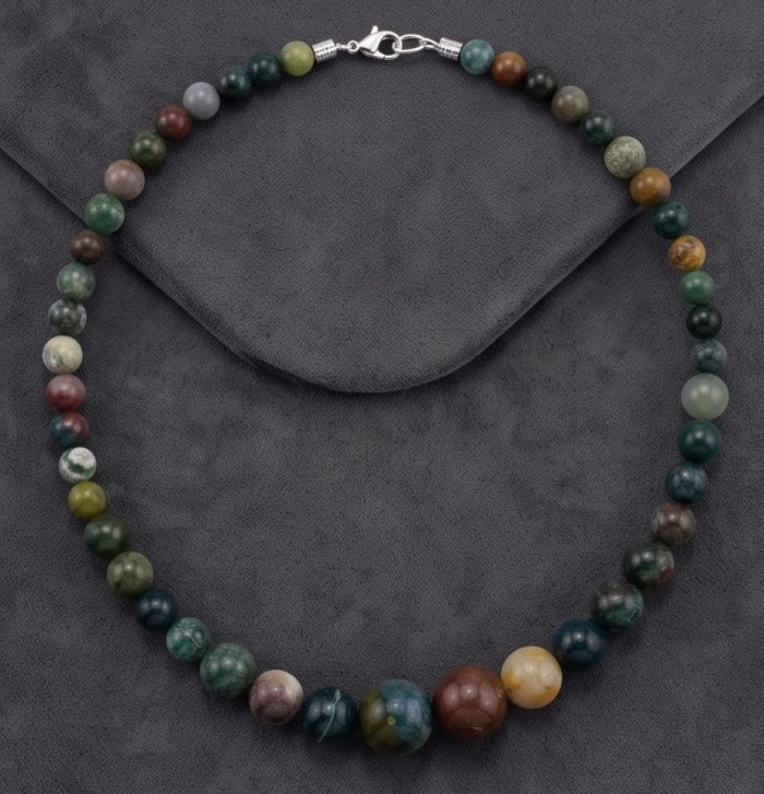 Bohemian Style natural Jasper .925 Sterling Silver handmade necklace - Bohemian style jasper necklace with clasp detail on gray background.