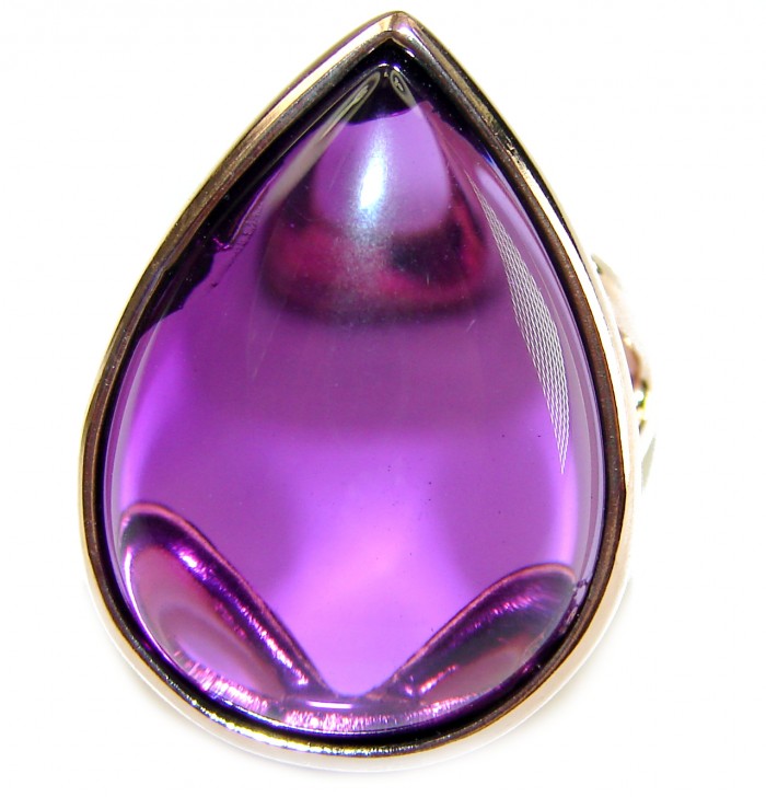 Spectacular Amethyst 14K Gold over .925 Sterling Silver Handcrafted Large Ring size 7 - photo 1