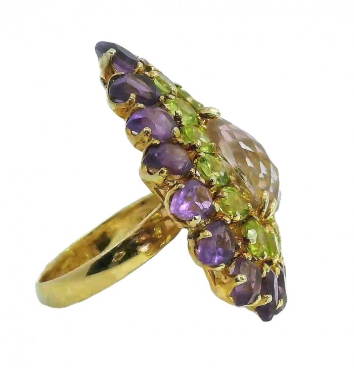Blooming Garden Beauty authentic 18.5 carat Amethyst 14K Gold over .925 Sterling Silver handcrafted ring size 7 1/4 - photo 3
