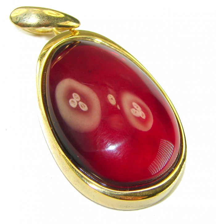 Prehistoric Authentic Cherry Baltic Amber 14K Gold over .925 Sterling Silver beautifully handcrafted Pendant - photo 2