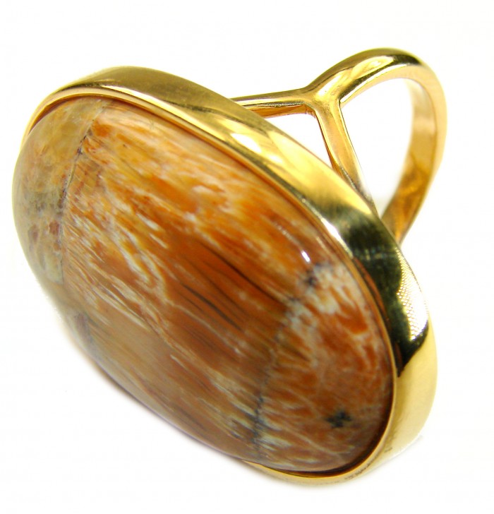 Large Silky Golden Pietersite 14K Gold over .925 Sterling Silver handmade Ring size 9 3/4 - Close-up of a large silky golden Pietersite in gold setting ring.