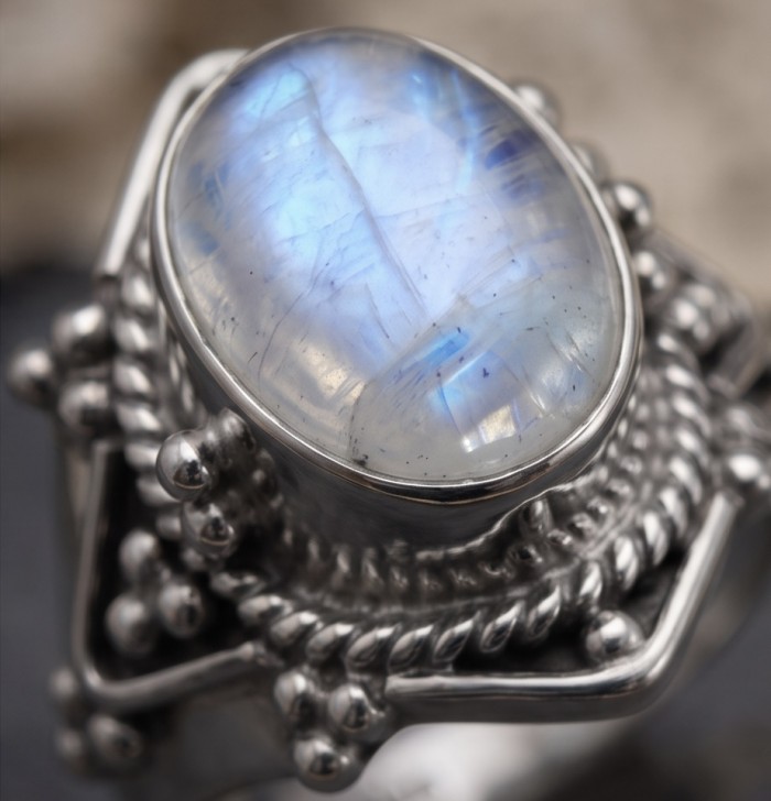 Top quality Rainbow Moonstone Silver handmade ring s. 7 1/2 - photo 1