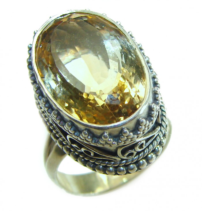 11.8 carat Genuine Lemon Quartz .925 Sterling Silver handcrafted ring size 8 - photo 2