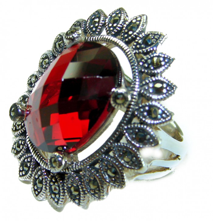 Real Beauty Natural 18.9 carat Ruby .925 Sterling Silver handmade Statement Ring size 7 - Close-up of 18.9 carat ruby ring in sterling silver.
