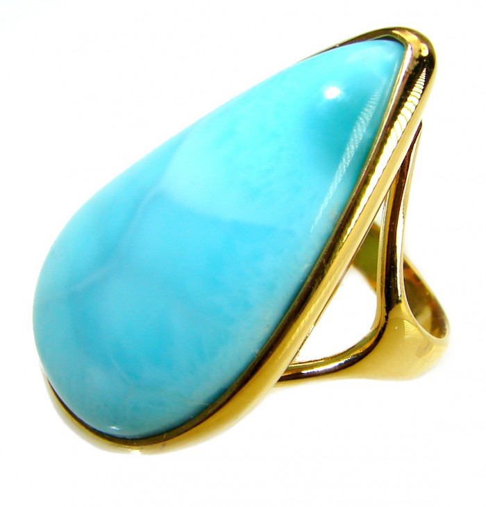 Precious authentic 32.5 carat Larimar 14K Gold over .925 Sterling Silver handmade ring size 9 - photo 1