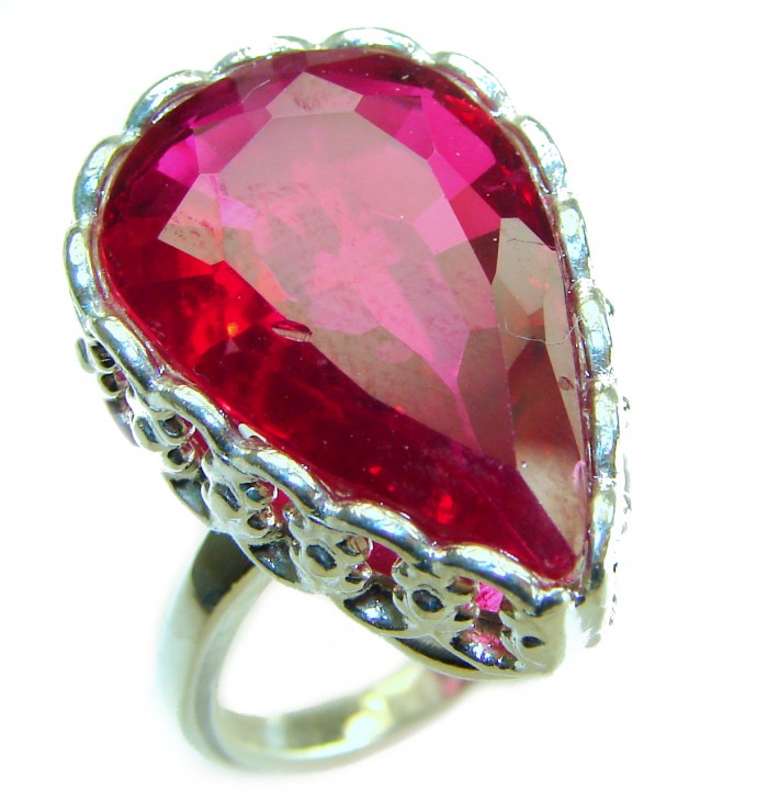 Red Brilliance 24.5 carat Red Topaz .925 Silver handcrafted Large Cocktail Ring s. 7 1/2 - photo 3