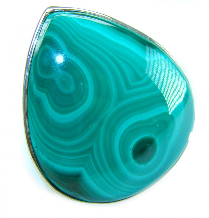29.5 CARAT genuine Malachite from Ural .925 Sterling Silver handcrafted ring size 7 adjustable - Stone close-up of 29.5 carat Malachite set in .925 Sterling Silver.