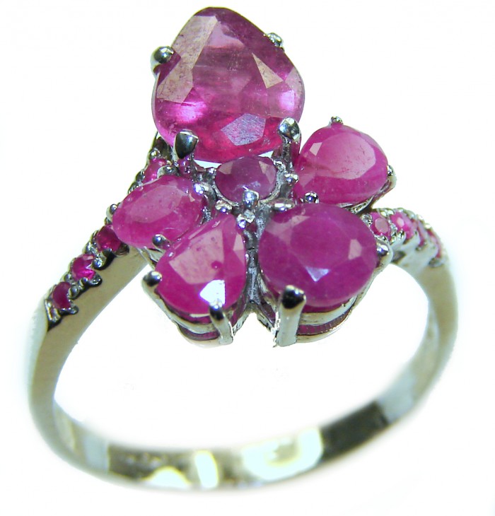 Real Beauty Natural 10.9 carat Ruby .925 Sterling Silver handmade Statement Ring size 8 - Close-up of ruby and silver ring with multiple stones.