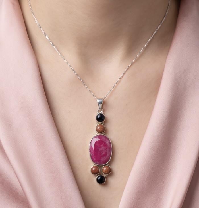 Bella Rosa Genuine 29.8 carat Ruby silver Statement brilliantly handcrafted Pendant - photo 1