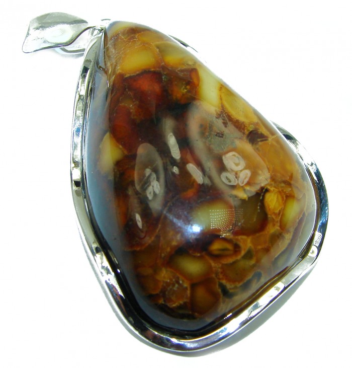 Incredible LARGE Genuine Baltic Amber .925 Sterling Silver handmade pendant - photo 2