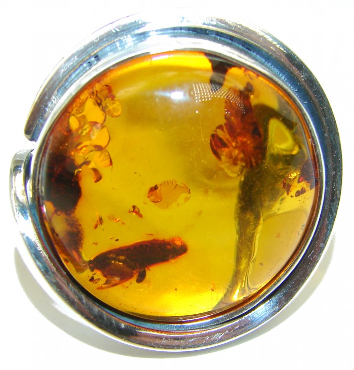 Huge Authentic Baltic Amber .925 Sterling Silver handcrafted ring; s. 8 - photo 1