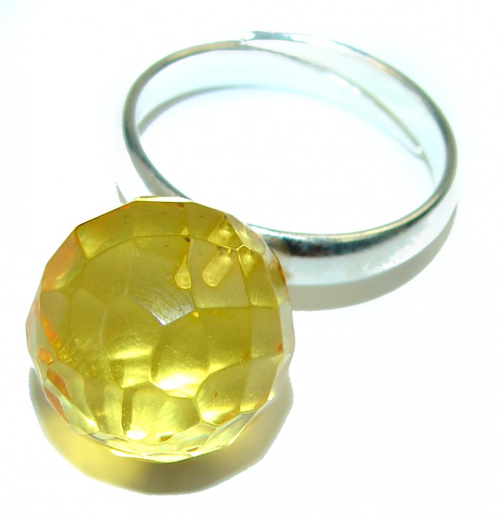 Modern Concept Natural faceted Baltic Amber .925 Sterling Silver ring s. 7 adjustable - photo 2