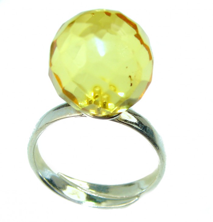 Modern Concept Natural faceted Baltic Amber .925 Sterling Silver ring s. 7 adjustable - photo 1