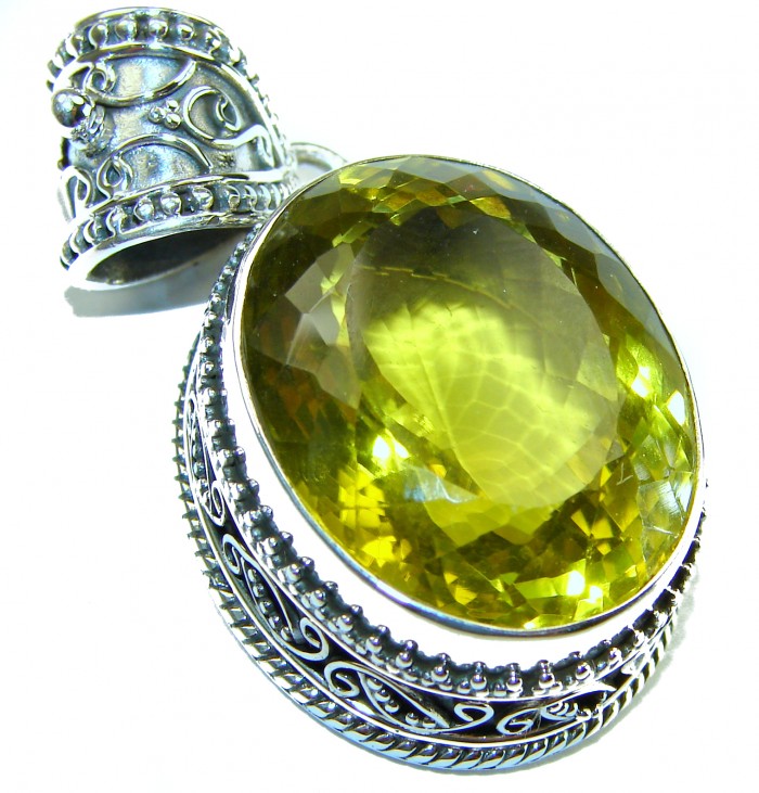 Cosmic Blast Oval cut flawless Lemon Quartz .925 Sterling Silver handcrafted pendant - photo 2