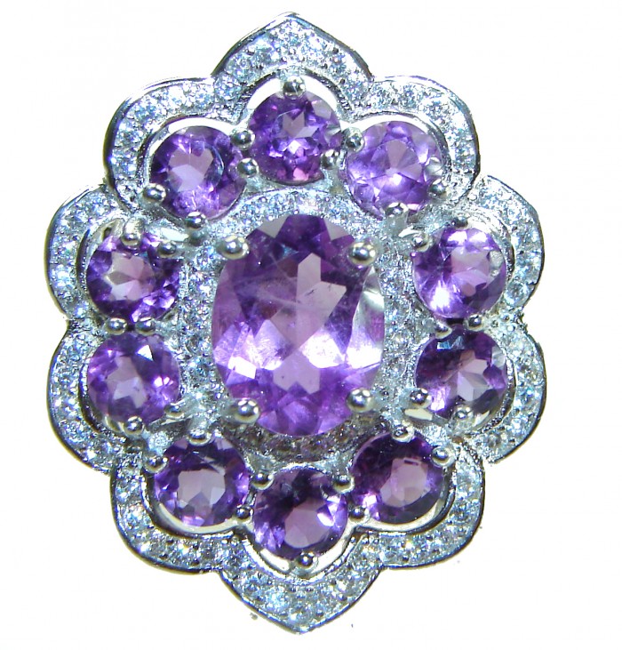 Blooming Love 11.8 carat Amethyst .925 Sterling Silver Handcrafted Ring size 7 - photo 2