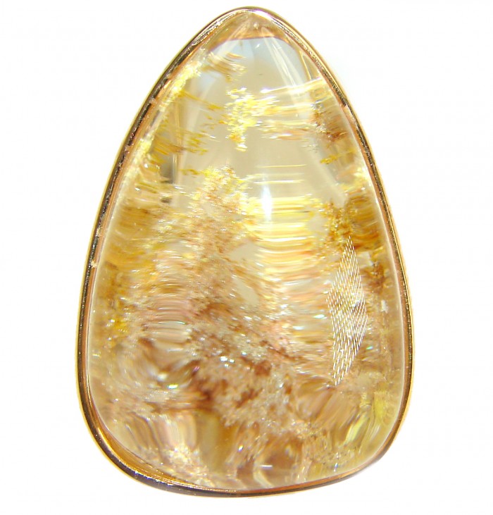 Sahara - The best quality genuine 31.5 carat Phantom Quartz 18K Gold over .925 Sterling Silver handmade Statement Ring s. 8 adjustable - Phantom Quartz close-up, 31.5 carats, Sahara, polished finish.