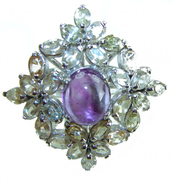 Magic Odyssey 27.5 carat authentic Amethyst .925 Silver handcrafted Statement Ring s. 8 - Amethyst and silver jewelry, top view, 27.5 carat stone.