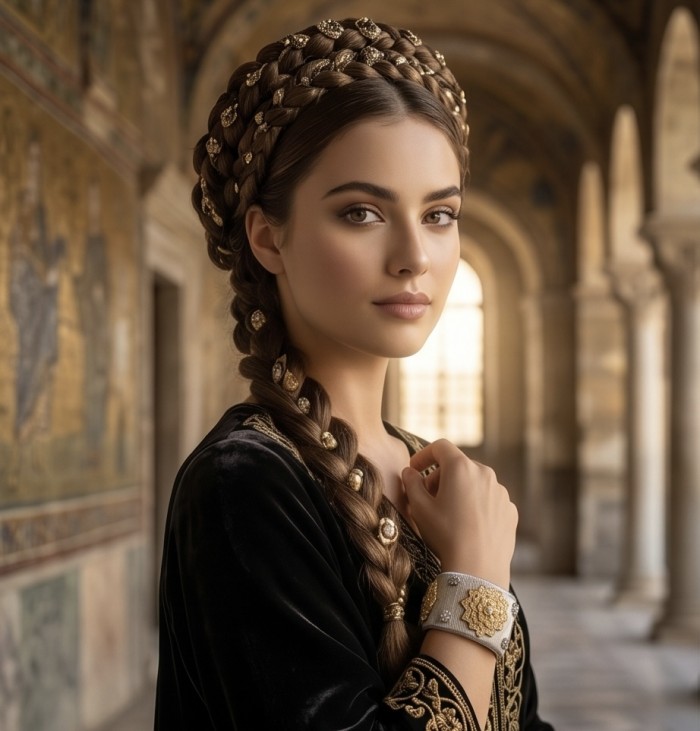 Dolce Vita - Precious Natural 9.5 carat White Topaz 2 tones .925 Sterling Silver handcrafted bracelet - Wrist detail of luxury bracelet with white topaz, worn by model.