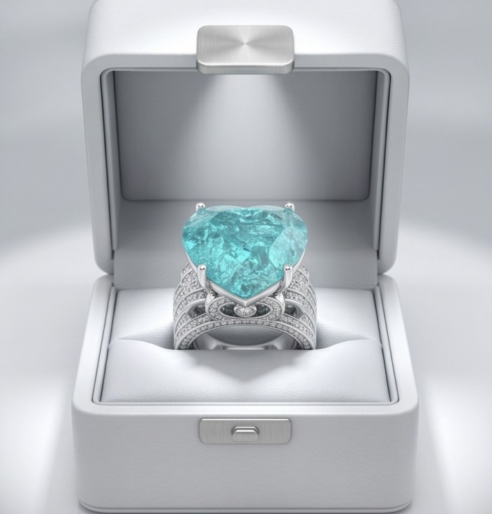 Titanic Memories - Heart 18.8 carat Green Topaz handcrafted Solid Statement Ring size 7 - photo 2