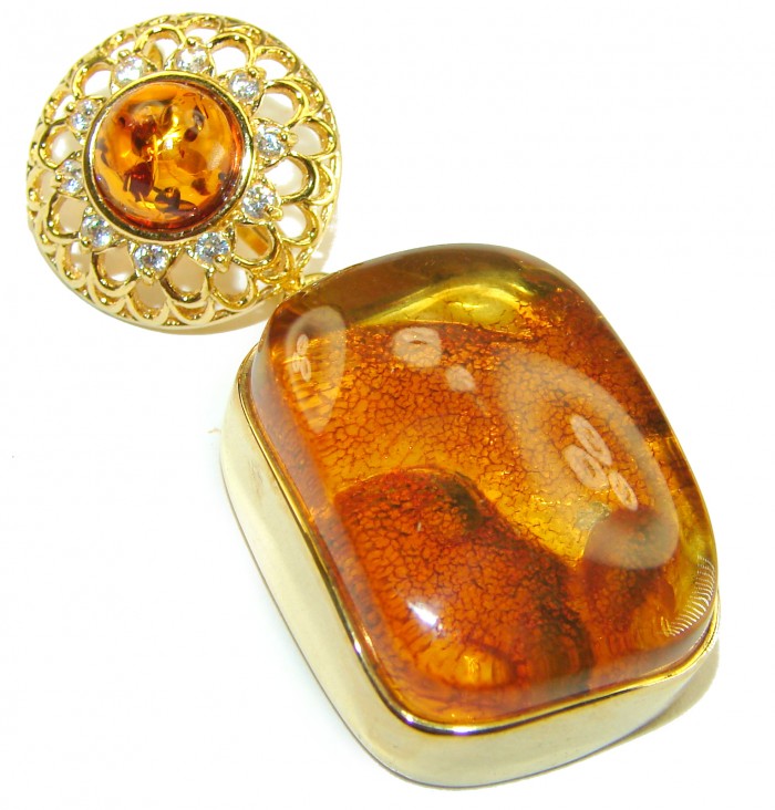 Vintage Beauty authentic Baltic Amber 14k Gold over .925 Sterling Silver handcrafted pendant - photo 2