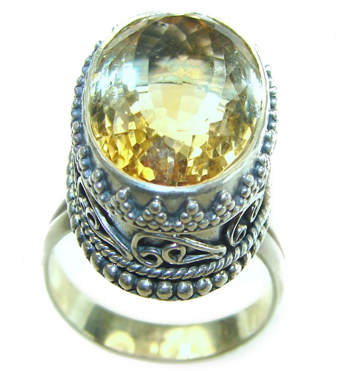 11.8 carat Genuine Lemon Quartz .925 Sterling Silver handcrafted ring size 8 - photo 4