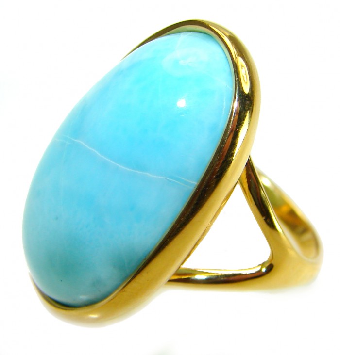 Precious authentic Larimar 18K Gold over .925 Sterling Silver handmade ring size 7 - photo 1