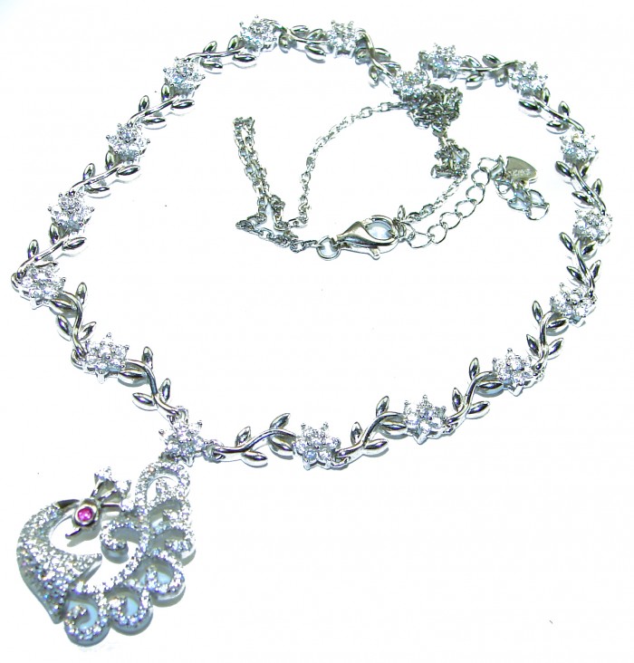 Graceful Swan White Topaz .925 Sterling Silver handcrafted necklace - photo 2
