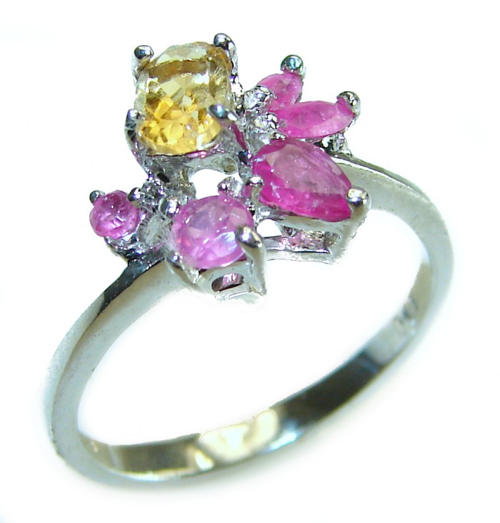 Unique Authentic 0.7 carat Citrine Ruby .925 Sterling Silver handmade Cocktail Ring s. 6 1/4 - photo 2