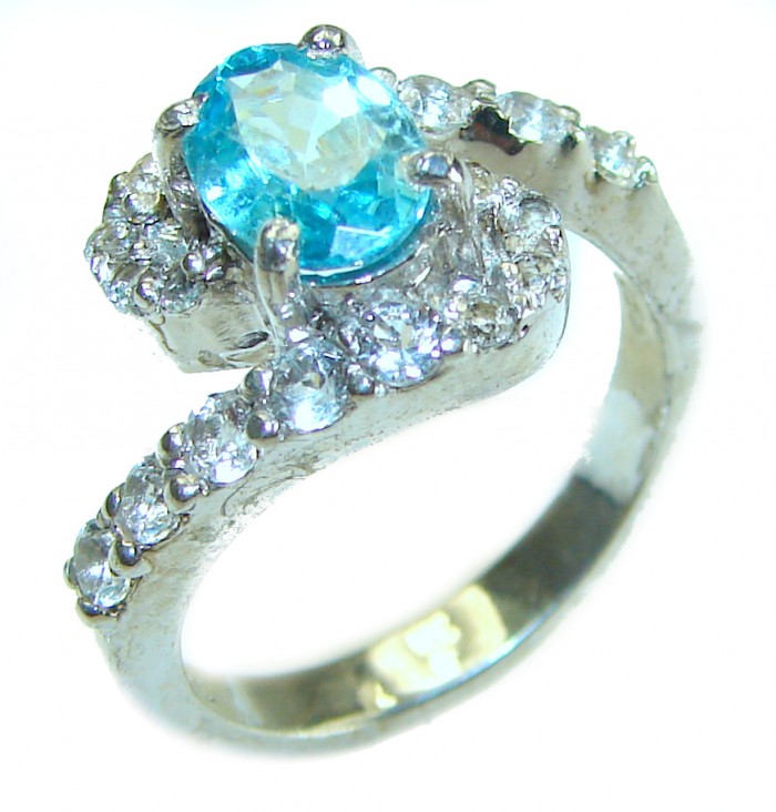5.5 carat Fancy oval cut Swiss Blue Topaz .925 Sterling Silver handmade Ring size 7 3/4 - photo 3