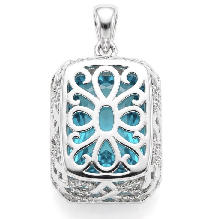 Elizabeth Pedra Azul baquette cut 39.5 carat Aquamarine .925 Sterling Silver handcrafted Statement Necklace - Aquamarine pendant with filigree detail, front view