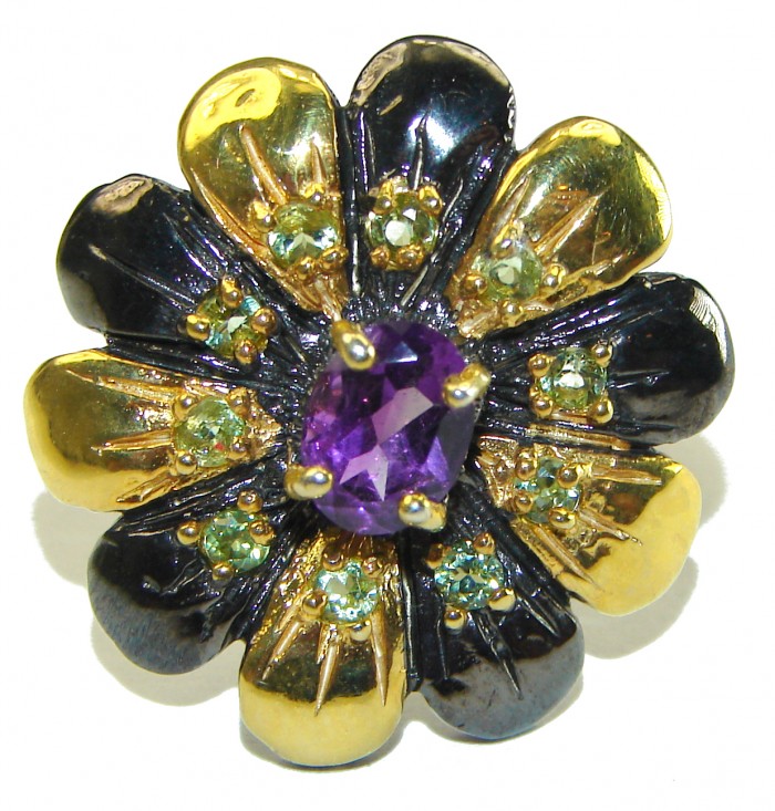 Purple Amethyst 14K Rose Gold over .925 Sterling Silver Handcrafted Ring size 6 - photo 2