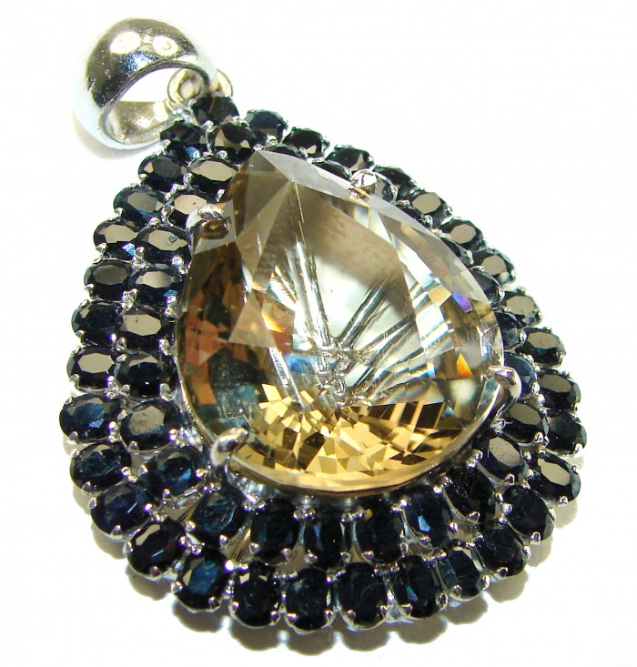 Luxurious 45.5 carat Fancy Smoky Topaz Sapphire .925 Sterling Silver handmade Pendant - photo 2