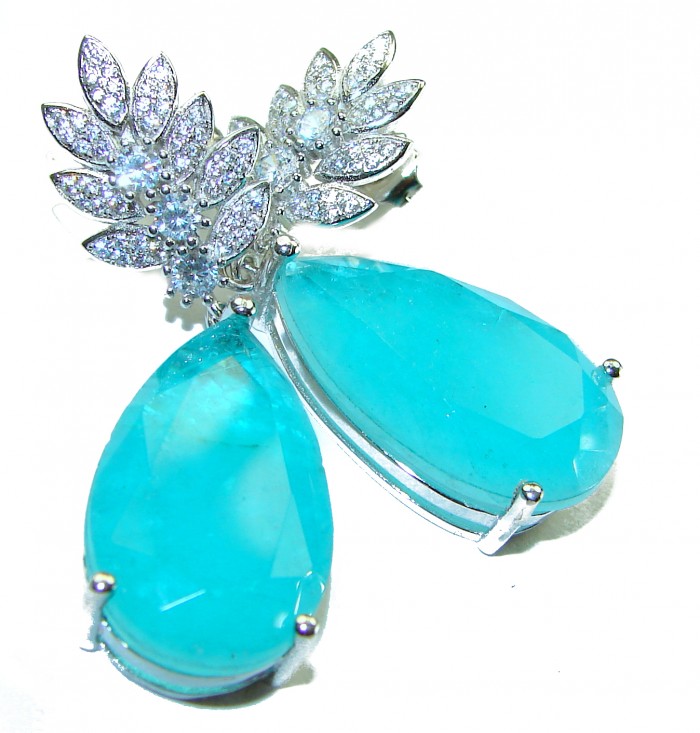 Gabriella Unique 32.5 carat Emerald .925 Sterling Silver handcrafted Statement earrings - photo 3