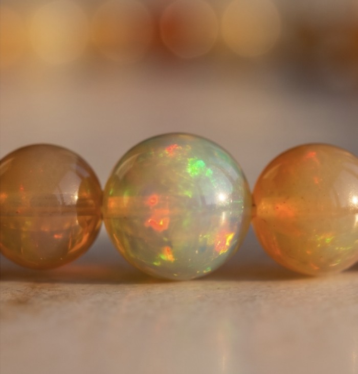 Real Masterpiece Natural Ethiopian Opal .925 Sterling Silver Necklace - Close-up of Ethiopian Opal beads in a necklace.