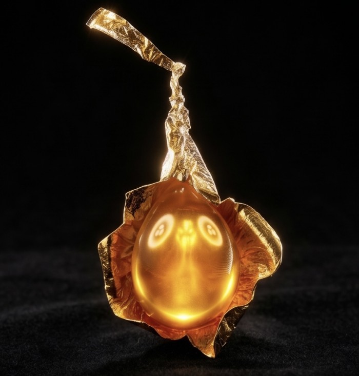 Calla Lily Prehistoric Authentic Butterscotch Baltic Amber 2 tones .925 Sterling Silver beautifully handcrafted LARGE Pendant - Close-up of Calla Lily Butterscotch Baltic Amber with gold detail